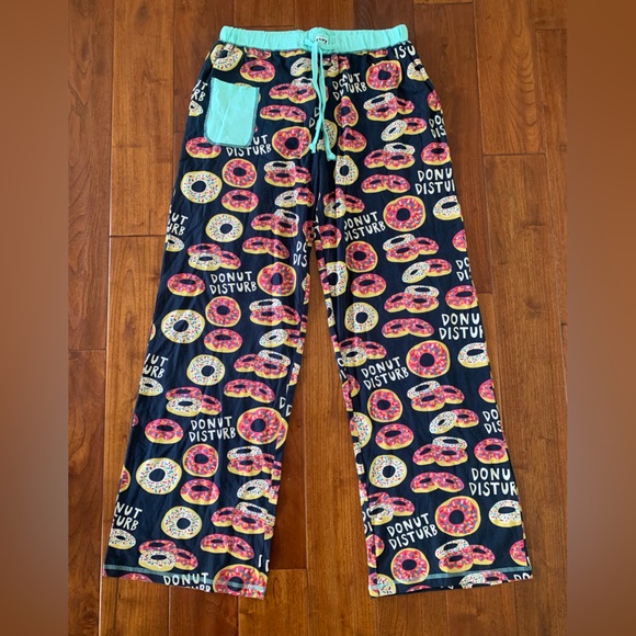 Lazy One Yoga Pajama Pants Women's Size Large DONUT DISTURB 100% Cotton Pocket - Picture 2 of 11